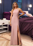 Willa A-Line High Neck Floor-Length Bridesmaid Dress With Lace Split Front STAP0012791