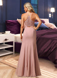 Willa A-Line High Neck Floor-Length Bridesmaid Dress With Lace Split Front STAP0012791