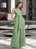 Tamia Jumpsuit/Pantsuit High Neck Floor-Length Bridesmaid Dress With Bow(s) STAP0012792