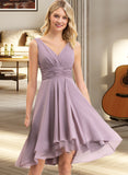 Gianna A-line V-Neck Asymmetrical Chiffon Bridesmaid Dress With Ruffle STAP0012801