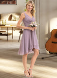 Gianna A-line V-Neck Asymmetrical Chiffon Bridesmaid Dress With Ruffle STAP0012801