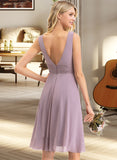 Gianna A-line V-Neck Asymmetrical Chiffon Bridesmaid Dress With Ruffle STAP0012801