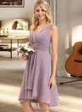 Gianna A-line V-Neck Asymmetrical Chiffon Bridesmaid Dress With Ruffle STAP0012801