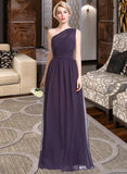 Maci A-line One Shoulder Floor-Length Chiffon Bridesmaid Dress With Ruffle STAP0012803