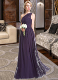 Maci A-line One Shoulder Floor-Length Chiffon Bridesmaid Dress With Ruffle STAP0012803