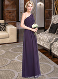 Maci A-line One Shoulder Floor-Length Chiffon Bridesmaid Dress With Ruffle STAP0012803