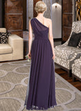 Maci A-line One Shoulder Floor-Length Chiffon Bridesmaid Dress With Ruffle STAP0012803