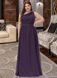 Maci A-line One Shoulder Floor-Length Chiffon Bridesmaid Dress With Ruffle STAP0012803