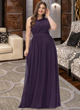 Maci A-line One Shoulder Floor-Length Chiffon Bridesmaid Dress With Ruffle STAP0012803