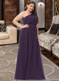 Maci A-line One Shoulder Floor-Length Chiffon Bridesmaid Dress With Ruffle STAP0012803