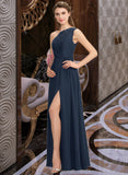 Kayden A-Line One-Shoulder Floor-Length Chiffon Lace Bridesmaid Dress With Split Front STAP0012808