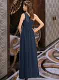 Kayden A-Line One-Shoulder Floor-Length Chiffon Lace Bridesmaid Dress With Split Front STAP0012808