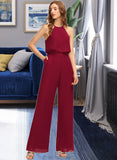 Amelia Jumpsuit/Pantsuit Scoop Neck Floor-Length Chiffon Bridesmaid Dress With Pockets STAP0012809