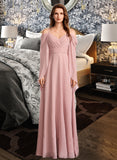 Cynthia A-Line V-neck Floor-Length Bridesmaid Dress STAP0012810