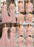 April A-Line One-Shoulder Halter V-neck Floor-Length Chiffon Bridesmaid Dress With Ruffle STAP0012813