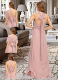 April A-Line One-Shoulder Halter V-neck Floor-Length Chiffon Bridesmaid Dress With Ruffle STAP0012813