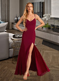 Liliana Trumpet/Mermaid V-neck Floor-Length Bridesmaid Dress With Split Front STAP0012814