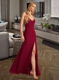 Liliana Trumpet/Mermaid V-neck Floor-Length Bridesmaid Dress With Split Front STAP0012814