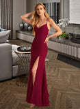 Liliana Trumpet/Mermaid V-neck Floor-Length Bridesmaid Dress With Split Front STAP0012814