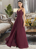 Seraphina A-Line V-neck Floor-Length Bridesmaid Dress With Ruffle Split Front STAP0012815