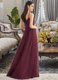 Seraphina A-Line V-neck Floor-Length Bridesmaid Dress With Ruffle Split Front STAP0012815