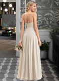 Justice A-Line Scoop Neck Floor-Length Chiffon Lace Bridesmaid Dress With Pockets STAP0012817