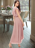 Gabriella A-line V-Neck Asymmetrical Chiffon Bridesmaid Dress With Ruffle STAP0012818