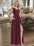 Alexa A-Line Off-the-Shoulder Floor-Length Chiffon Bridesmaid Dress With Ruffle Split Front Pockets STAP0012819