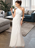 Raven Sheath/Column One Shoulder Floor-Length Chiffon Bridesmaid Dress With Ruffle STAP0012820