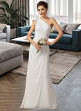 Raven Sheath/Column One Shoulder Floor-Length Chiffon Bridesmaid Dress With Ruffle STAP0012820