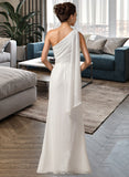 Raven Sheath/Column One Shoulder Floor-Length Chiffon Bridesmaid Dress With Ruffle STAP0012820