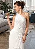 Raven Sheath/Column One Shoulder Floor-Length Chiffon Bridesmaid Dress With Ruffle STAP0012820