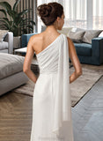 Raven Sheath/Column One Shoulder Floor-Length Chiffon Bridesmaid Dress With Ruffle STAP0012820