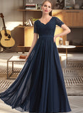 Abbigail A-Line V-neck Floor-Length Chiffon Bridesmaid Dress STAP0012821