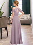 Ida A-Line V-neck Floor-Length Chiffon Bridesmaid Dress With Ruffle Split Front Cascading Ruffles STAP0012822