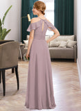 Ida A-Line V-neck Floor-Length Chiffon Bridesmaid Dress With Ruffle Split Front Cascading Ruffles STAP0012822