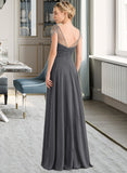 Francesca A-Line V-neck Floor-Length Chiffon Bridesmaid Dress With Ruffle Beading Sequins STAP0012823