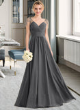 Francesca A-Line V-neck Floor-Length Chiffon Bridesmaid Dress With Ruffle Beading Sequins STAP0012823