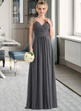 Francesca A-Line V-neck Floor-Length Chiffon Bridesmaid Dress With Ruffle Beading Sequins STAP0012823