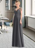 Francesca A-Line V-neck Floor-Length Chiffon Bridesmaid Dress With Ruffle Beading Sequins STAP0012823