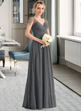 Francesca A-Line V-neck Floor-Length Chiffon Bridesmaid Dress With Ruffle Beading Sequins STAP0012823