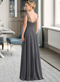 Francesca A-Line V-neck Floor-Length Chiffon Bridesmaid Dress With Ruffle Beading Sequins STAP0012823