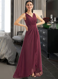 Giana A-Line V-neck Asymmetrical Bridesmaid Dress With Split Front STAP0012824