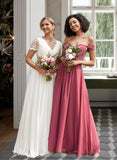 Elizabeth A-line Off the Shoulder Floor-Length Chiffon Bridesmaid Dress With Ruffle STAP0012825