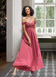 Elizabeth A-line Off the Shoulder Floor-Length Chiffon Bridesmaid Dress With Ruffle STAP0012825