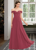 Elizabeth A-line Off the Shoulder Floor-Length Chiffon Bridesmaid Dress With Ruffle STAP0012825