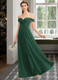 Elizabeth A-line Off the Shoulder Floor-Length Chiffon Bridesmaid Dress With Ruffle STAP0012825