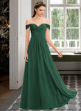 Elizabeth A-line Off the Shoulder Floor-Length Chiffon Bridesmaid Dress With Ruffle STAP0012825