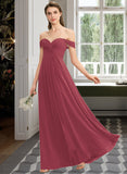 Elizabeth A-line Off the Shoulder Floor-Length Chiffon Bridesmaid Dress With Ruffle STAP0012825