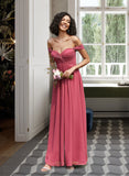 Elizabeth A-line Off the Shoulder Floor-Length Chiffon Bridesmaid Dress With Ruffle STAP0012825